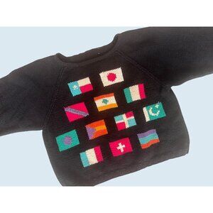 Vintage Cropped Flag / Countries Knit Sweater 80s / 90s Sz Small
